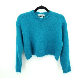 VTG Reference Point Mohair-Blend Crew Neck Cropped Pullover Sweater L Blue/Green